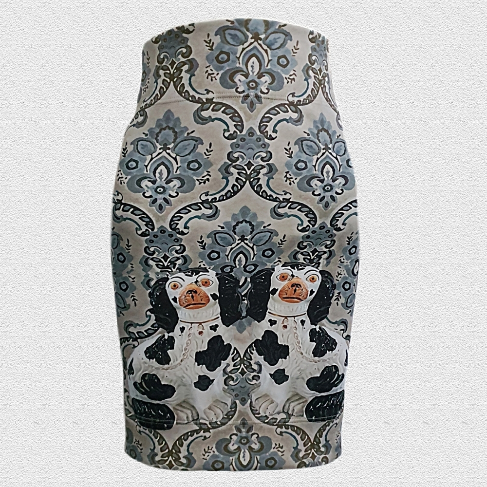 Quirky Stretch Tube Midi Skirt Size M Dog Print - Picture 1 of 6